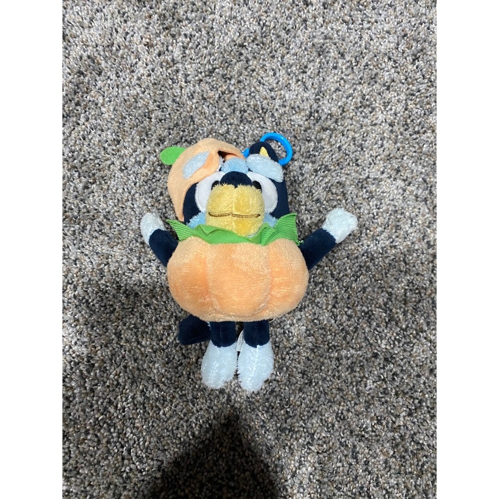 Bluey Pumpkin Halloween Plush Keychain Clip Stuffed Animal Toy Blue Orange